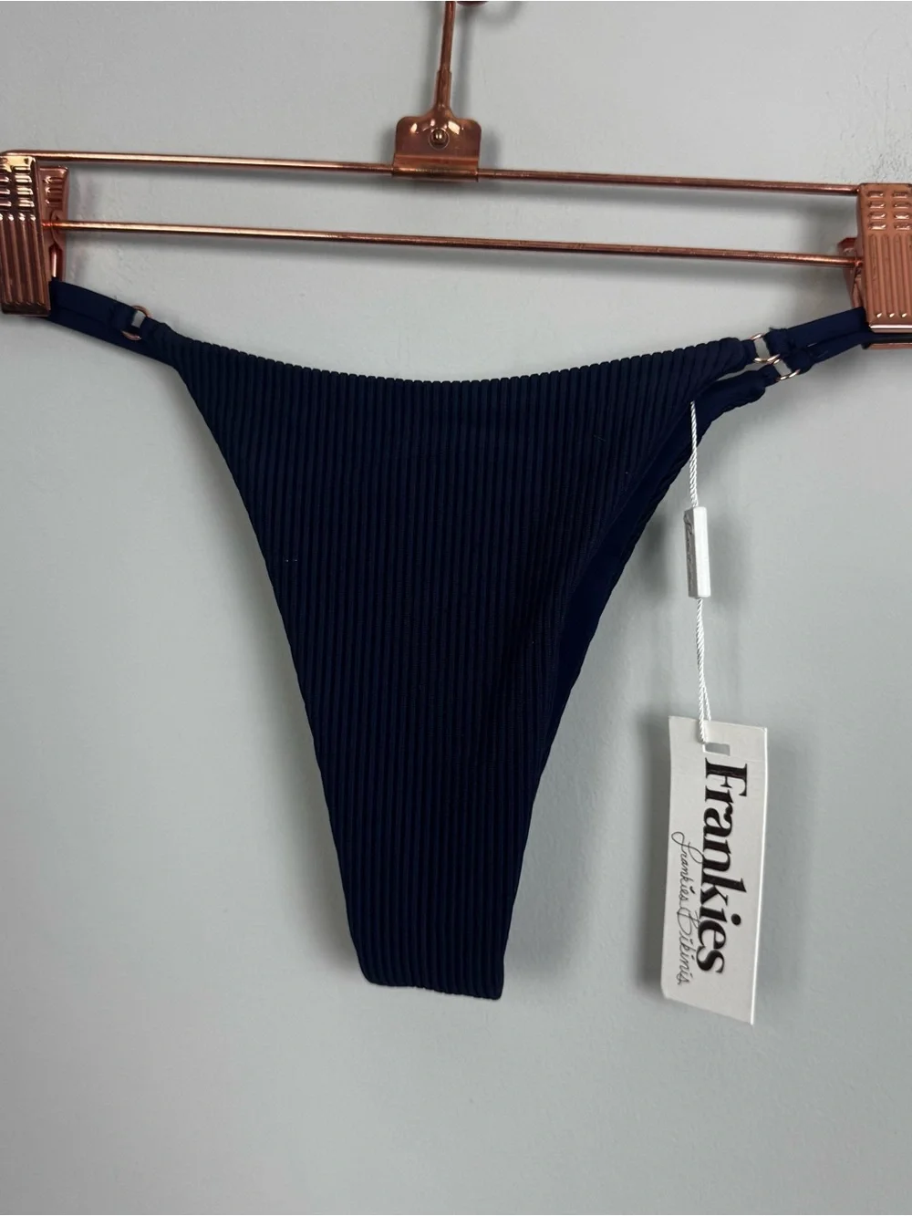 FRANKIE’S BIKINIS | NEW Sara Ribbed Bikini Bottom Navy Blue Women’s Size Large
